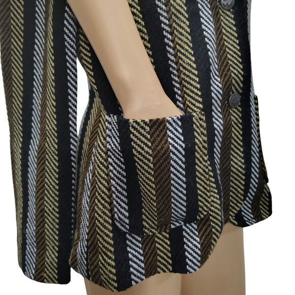 70s Striped Tread Design Fitted Single Breasted Blazer Outside Pockets SZ Small - Picture 5 of 9